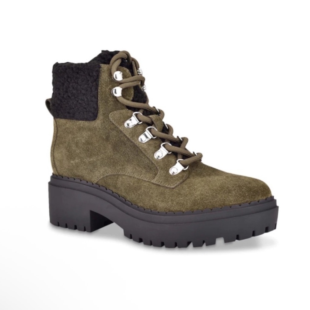 Marc Fisher Olive Green Leigan Lug-Sole Hiker Boots Size 10